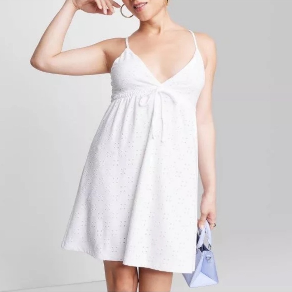 Wild Fable White Sleeveless Triangle Cup Mini Eyelet
Dress